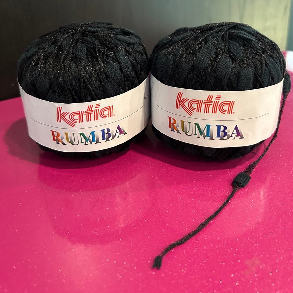 Katia Rumba Black Ribbon Yarn Color 2 Dye Lot 74092 2 Balls 218 Yds Spain